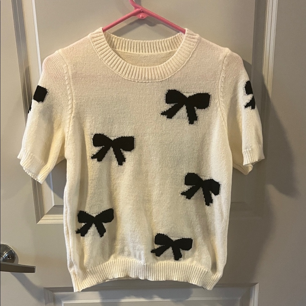 Women's White Sweater with Black Bows